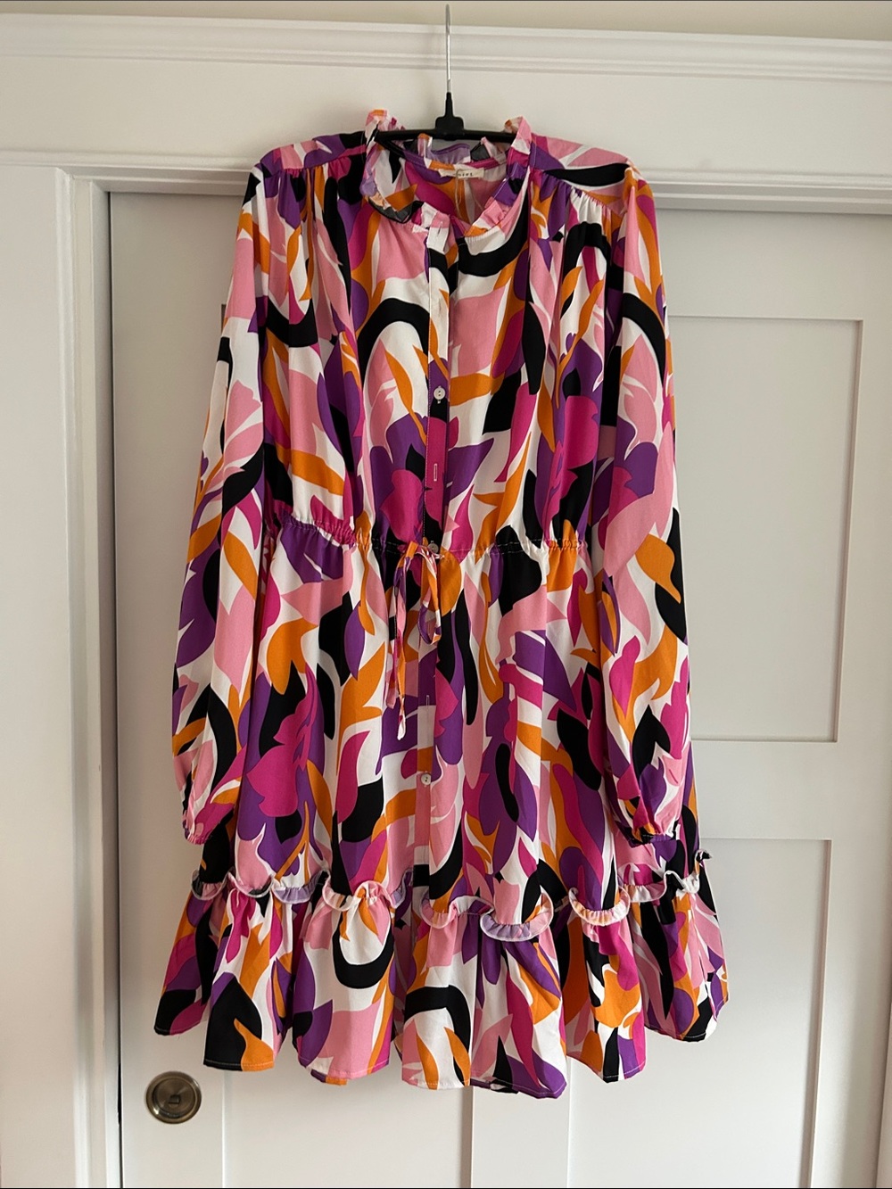 JODIFL Multicolor Abstract Ruffle Hem Tunic Dress